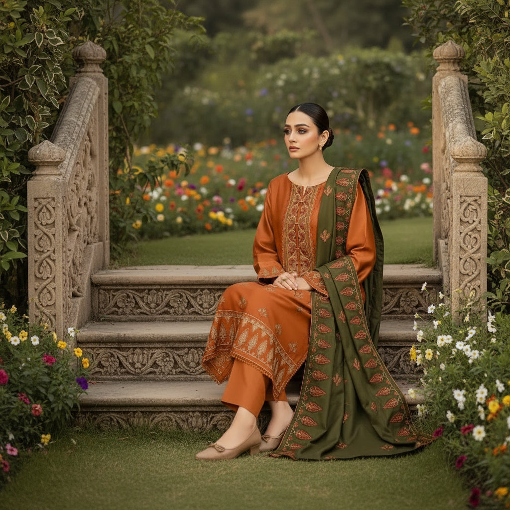 Winter - Beechtree Dhanak 3-PC Emboridered Shawl | Unstitched Luxe