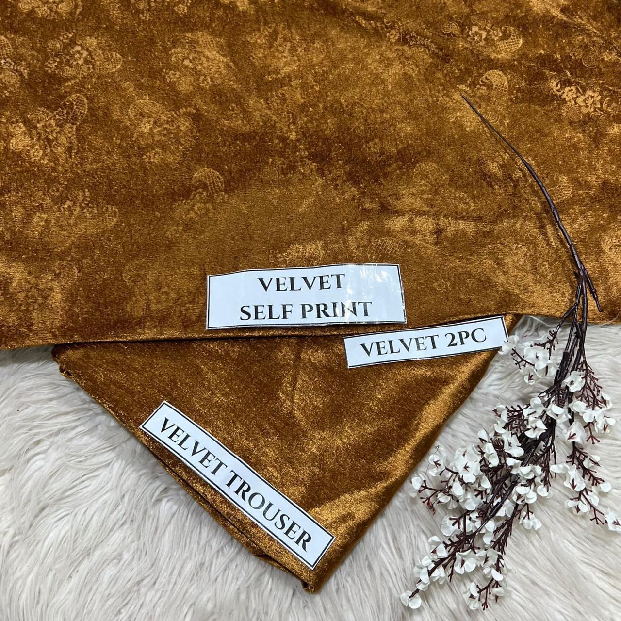 Korean Self-Print Unstitched Winter Velvet 2pc