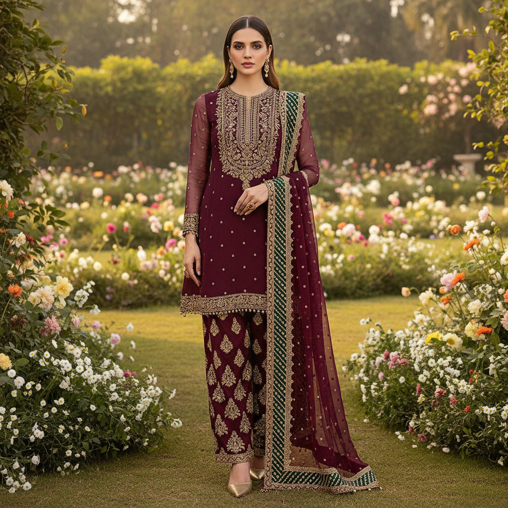 Winter - Jazmín Dhanak 3-PC Emboridered SUIT