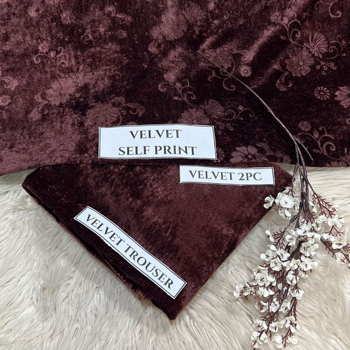 Korean Self-Print Unstitched Winter Velvet 2pc