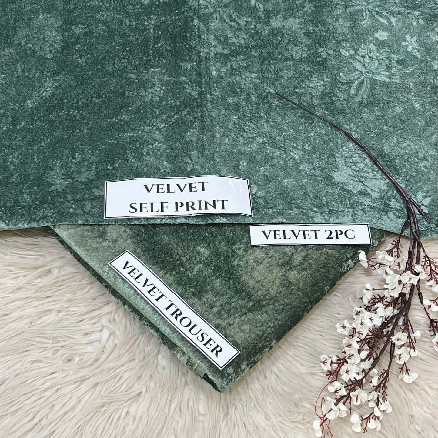 Korean Self-Print Unstitched Winter Velvet 2pc