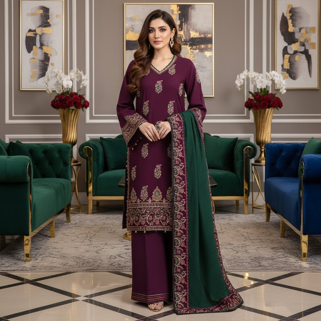 Dhanak-3pc BATIK unstitched embroidered suit