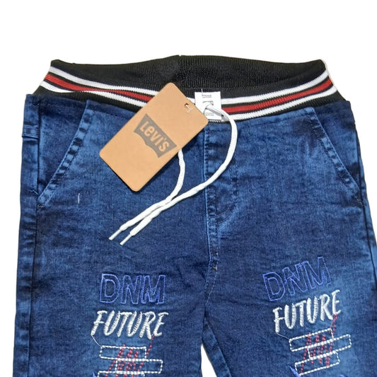 Dark Blue Embroidered Denim Jogger Pants