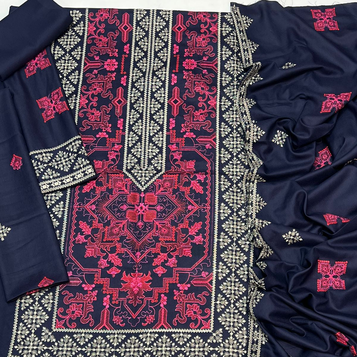 WINTER-3PC Unstitched DHANAK EMBRODIERY SUIT