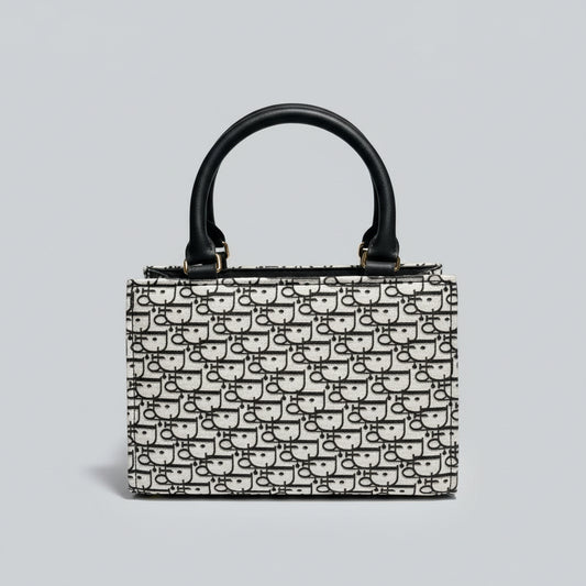 Trendy Printed Handbag – Black & White