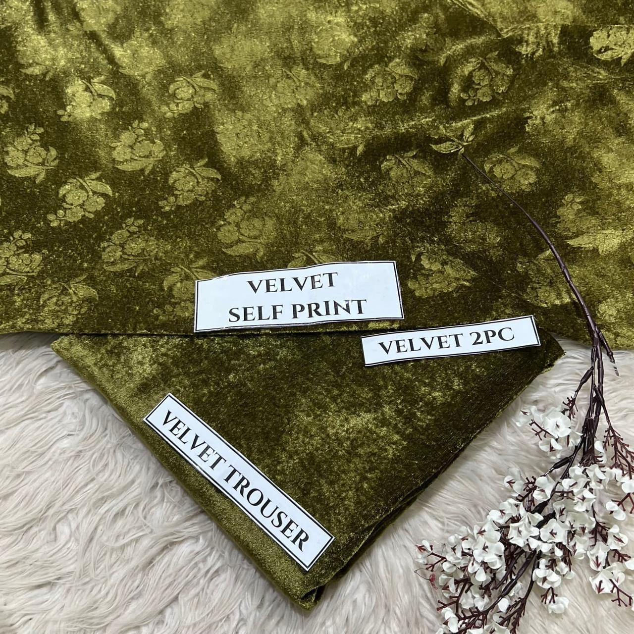 Korean Self-Print Unstitched Winter Velvet 2pc