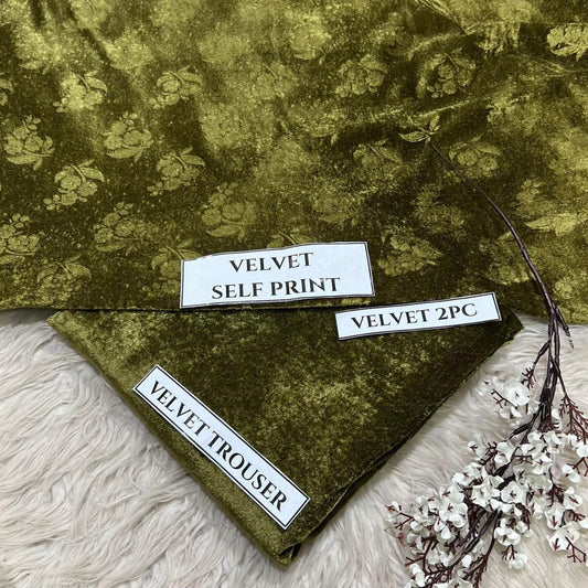 Korean Self-Print Unstitched Winter Velvet 2pc