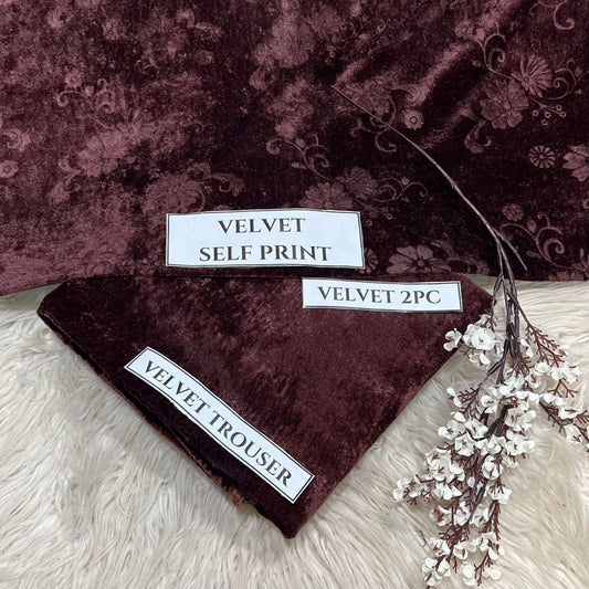 Korean Self-Print Unstitched Winter Velvet 2pc