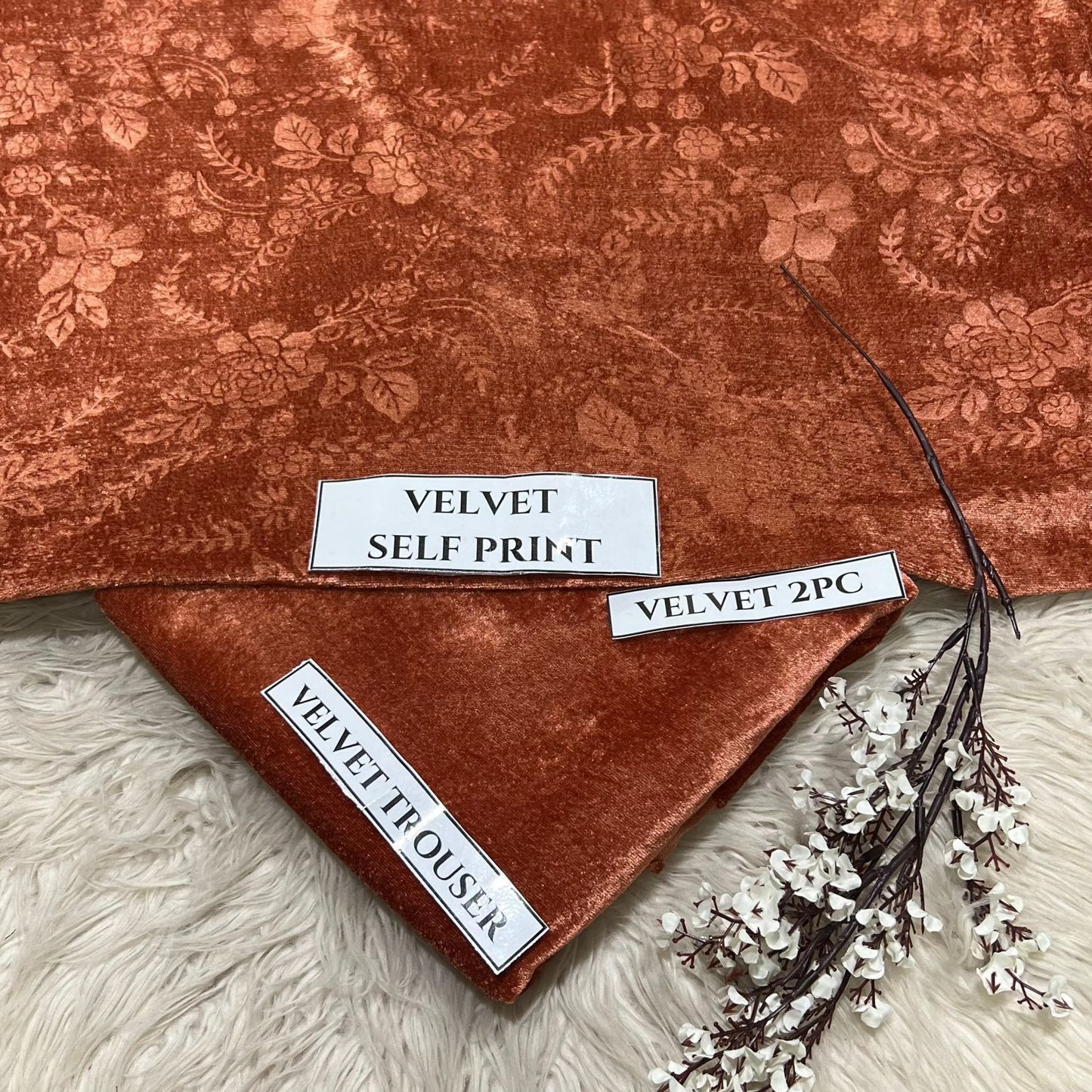 Korean Self-Print Unstitched Winter Velvet 2pc