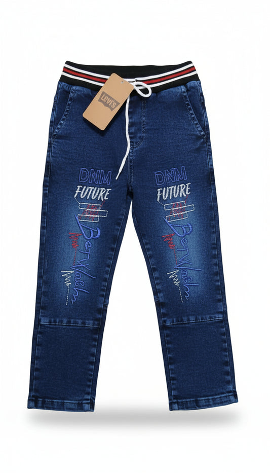 Dark Blue Embroidered Denim Jogger Pants