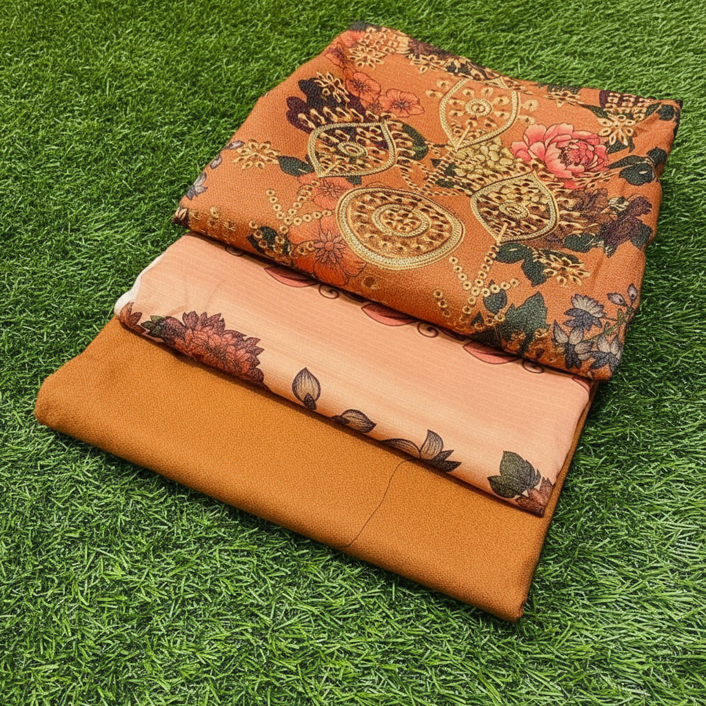 3PIECE PRINTED  EMBROIDERY KHADDAR SUIT