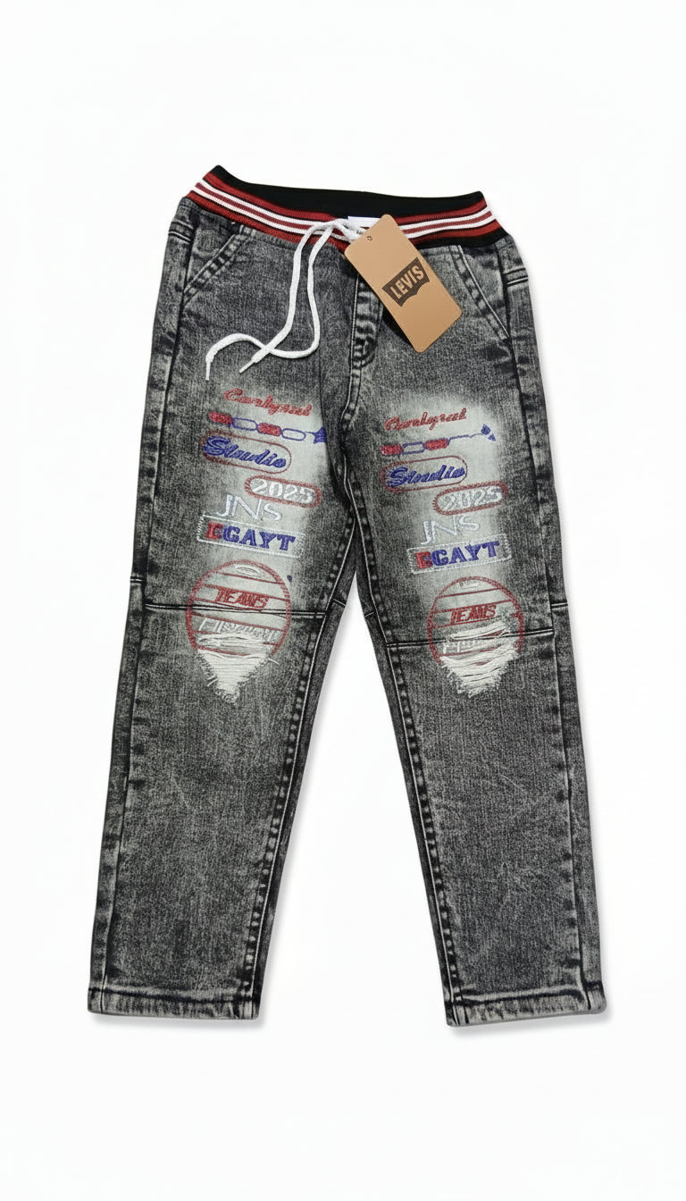 Washed Black Embroidered Jogger Jeans