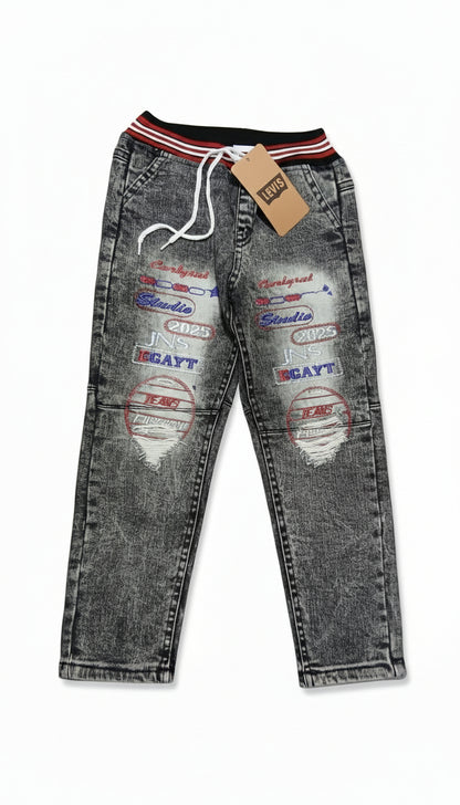 Washed Black Embroidered Jogger Jeans