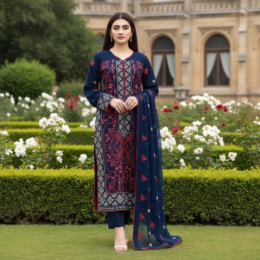WINTER-3PC Unstitched DHANAK EMBRODIERY SUIT