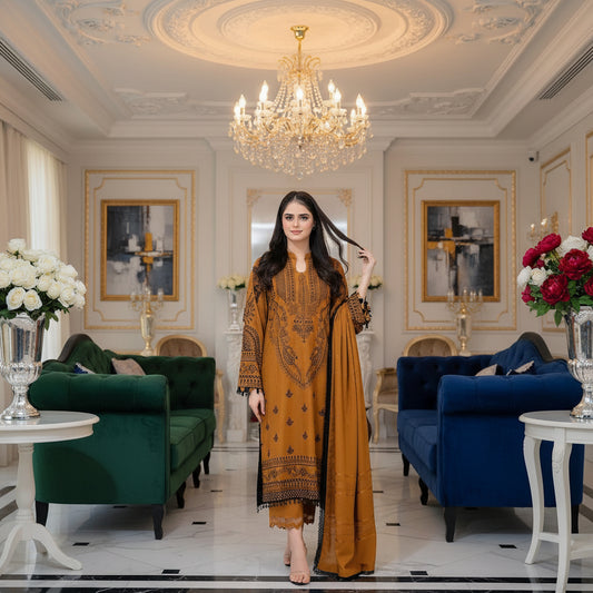 Winter -3pc Nokoosh unstitched Dhanak embroidered suit