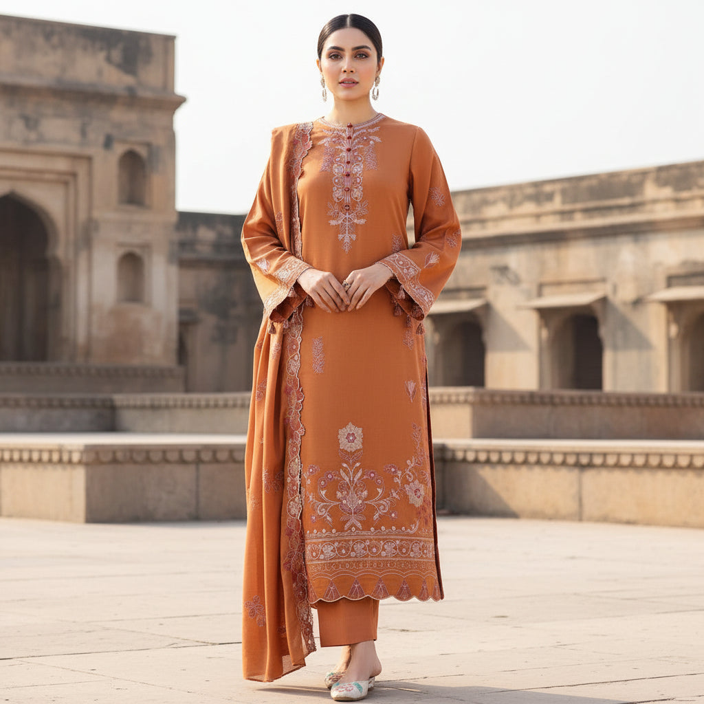 Dhanak-3pc CROSS STITCH unstitched embroidered suit \