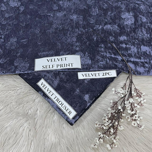 Korean Self-Print Unstitched Winter Velvet 2pc