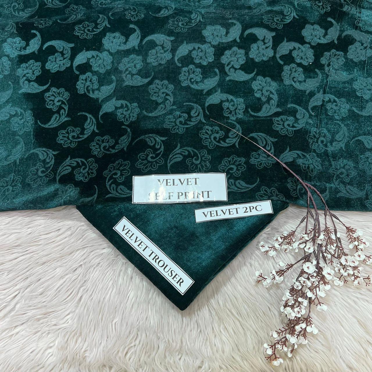 Korean Self-Print Unstitched Winter Velvet 2pc