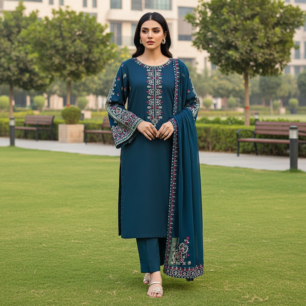 Dhanak-3pc BATIK unstitched embroidered suit