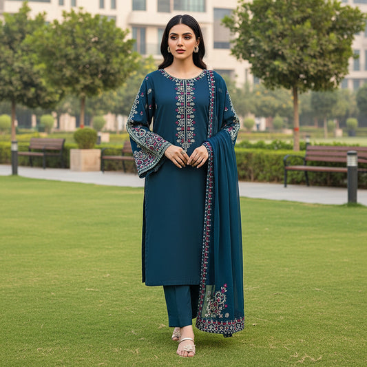 Dhanak-3pc BATIK unstitched embroidered suit