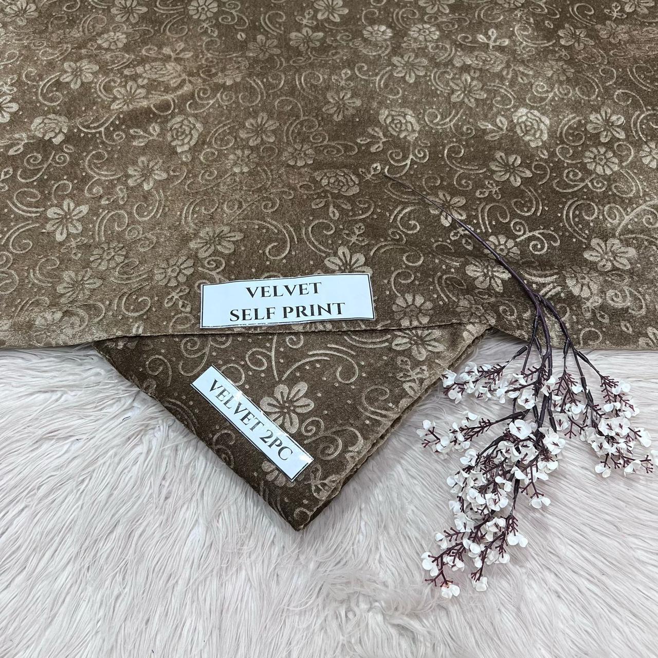 Korean Self-Print Unstitched Winter Velvet 2pc