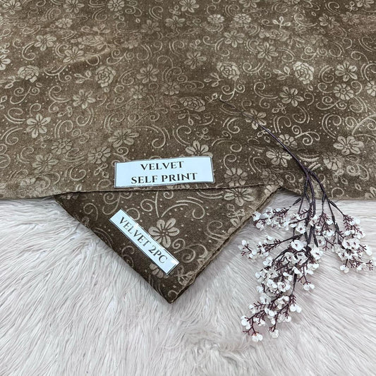 Korean Self-Print Unstitched Winter Velvet 2pc