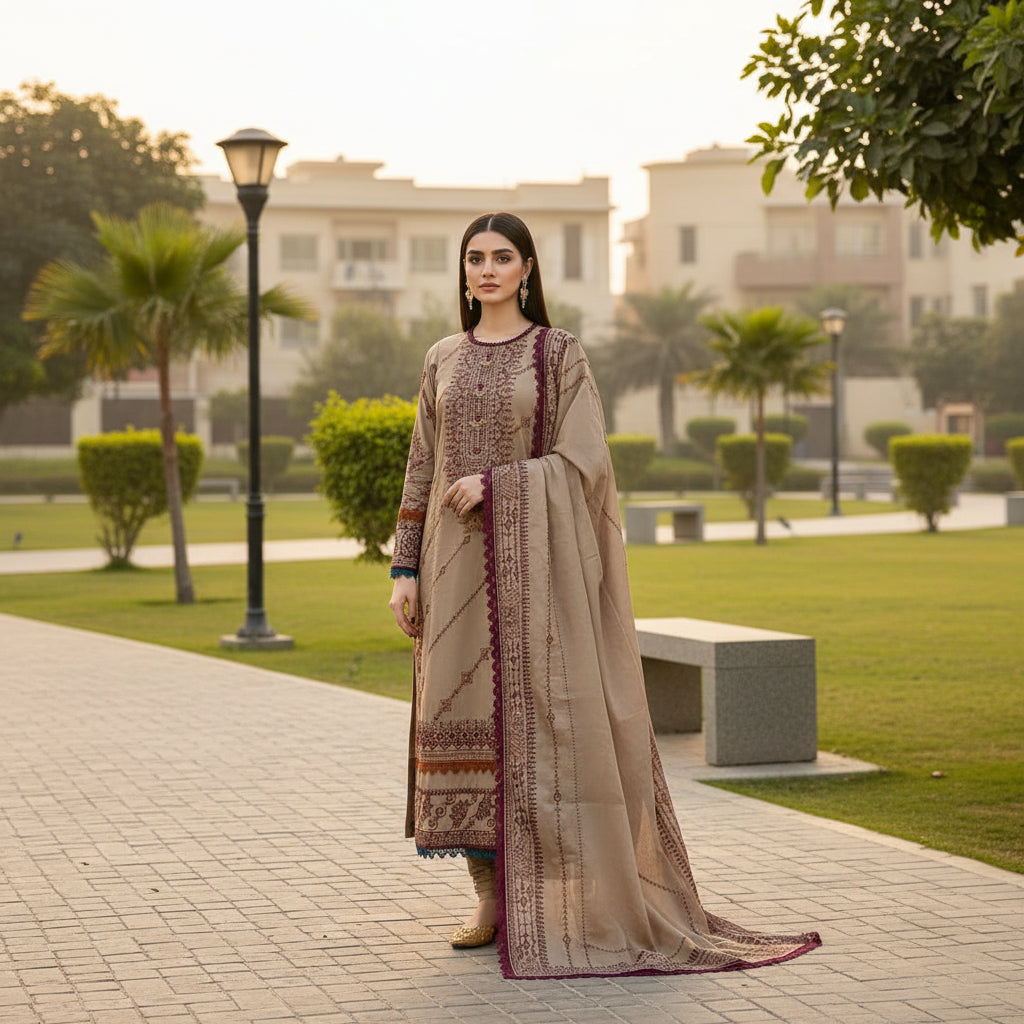 Dhanak-3pc FLORENT unstitched embroidered suit