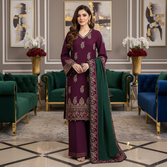 Dhanak-3pc BATIK unstitched embroidered suit