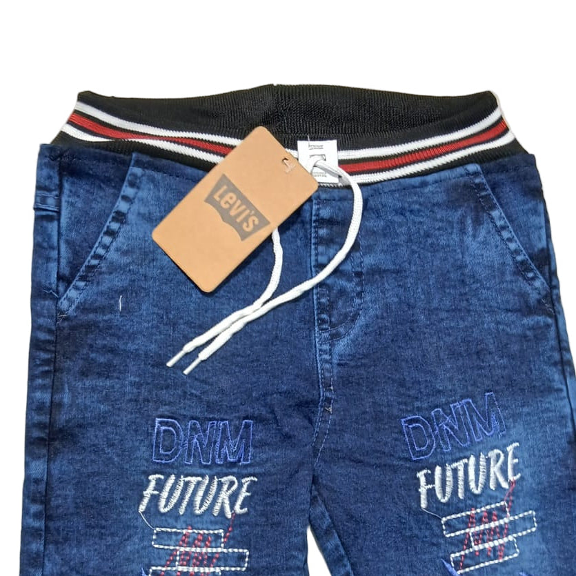 Dark Blue Embroidered Denim Jogger Pants