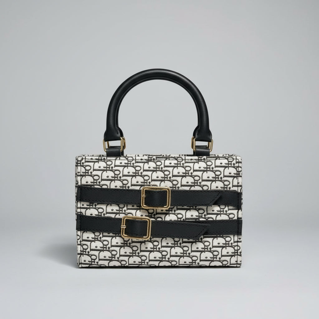 Trendy Printed Handbag – Black & White