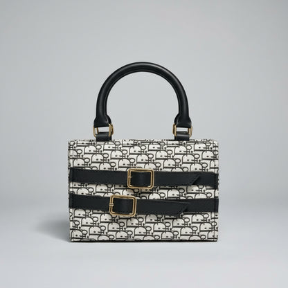 Trendy Printed Handbag – Black & White