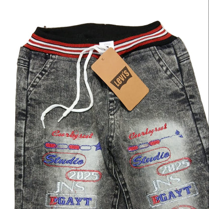 Washed Black Embroidered Jogger Jeans