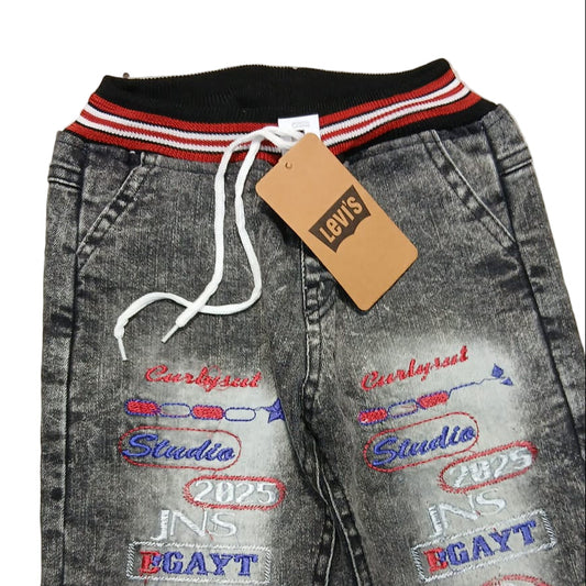 Washed Black Embroidered Jogger Jeans