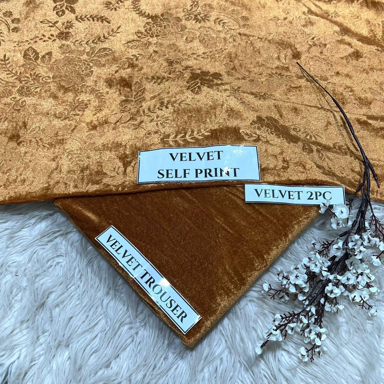 Korean Self-Print Unstitched Winter Velvet 2pc