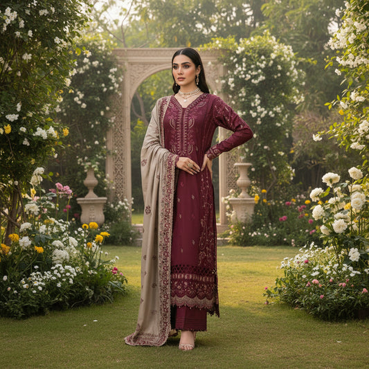 WINTER-3PC DHANAK EMBRODIERY SUIT (SM)