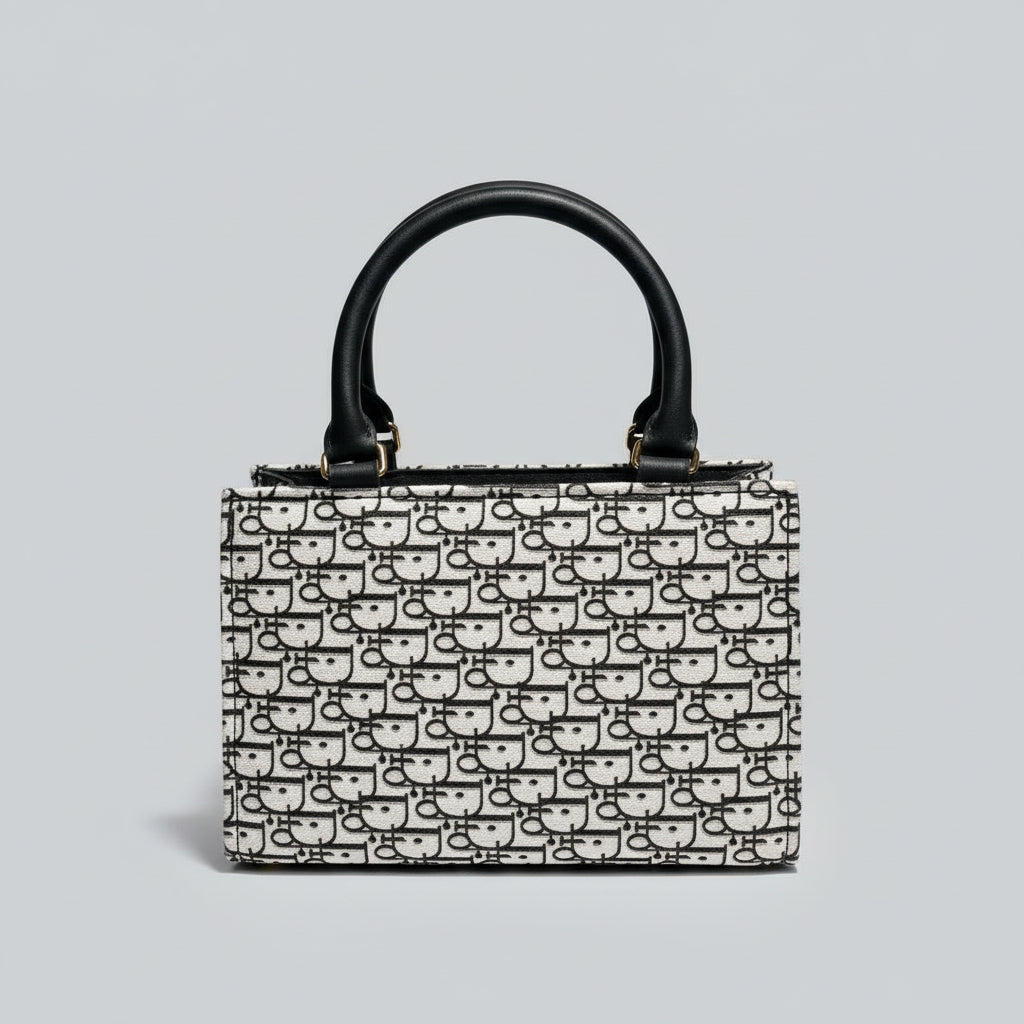 Trendy Printed Handbag – Black & White