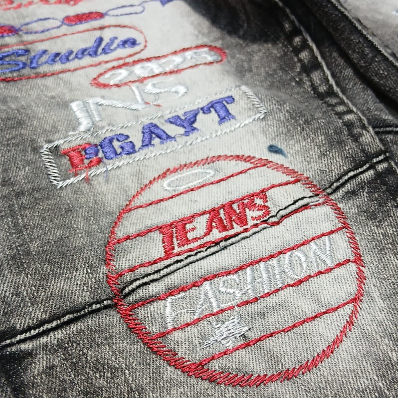 Washed Black Embroidered Jogger Jeans