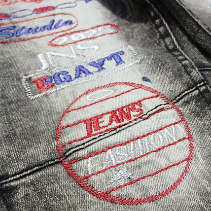 Washed Black Embroidered Jogger Jeans