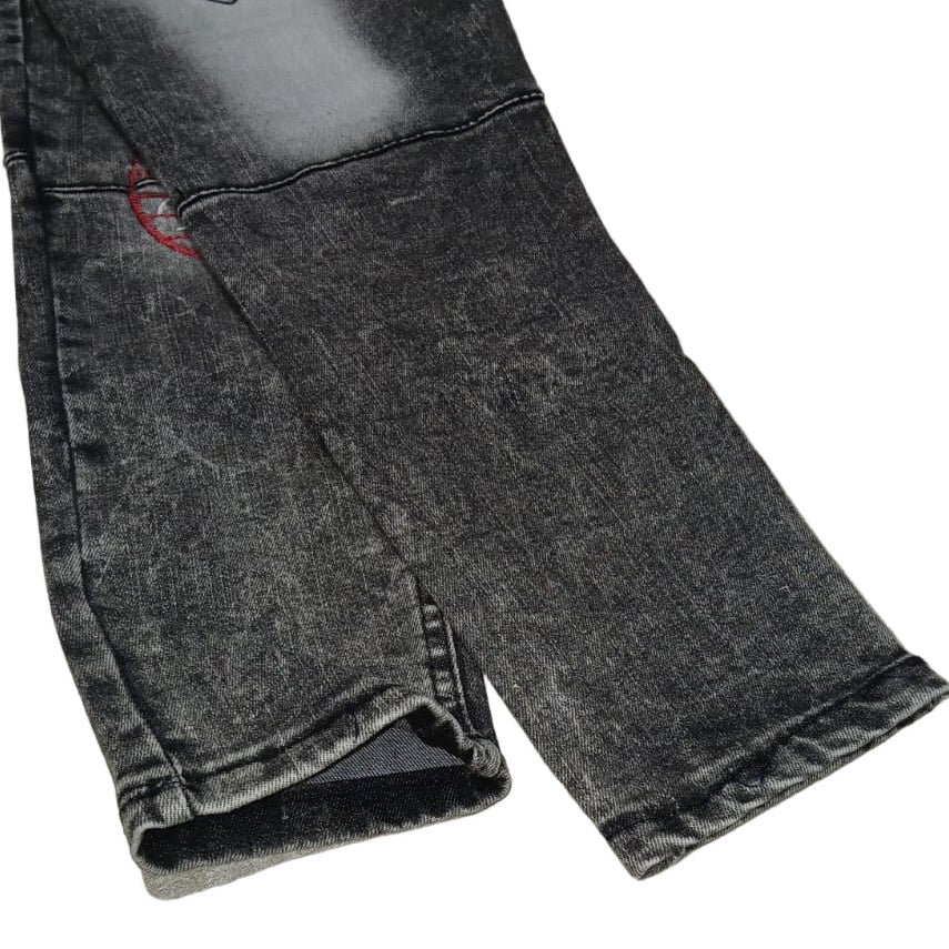 Washed Black Embroidered Jogger Jeans