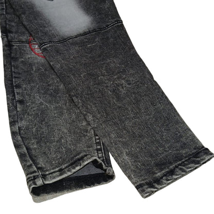 Washed Black Embroidered Jogger Jeans