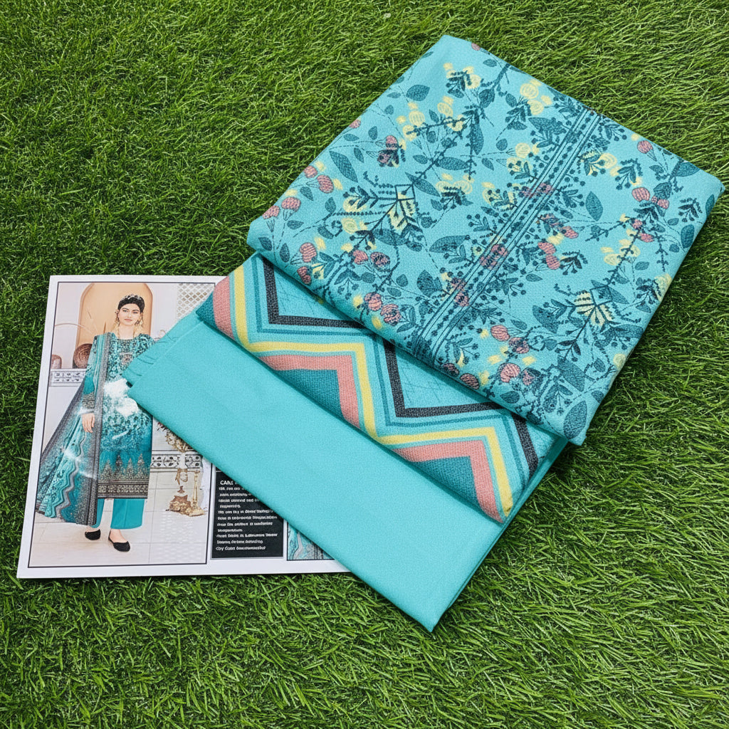 3PIECE PRINTED EMBROIDERY KHADDAR SUIT