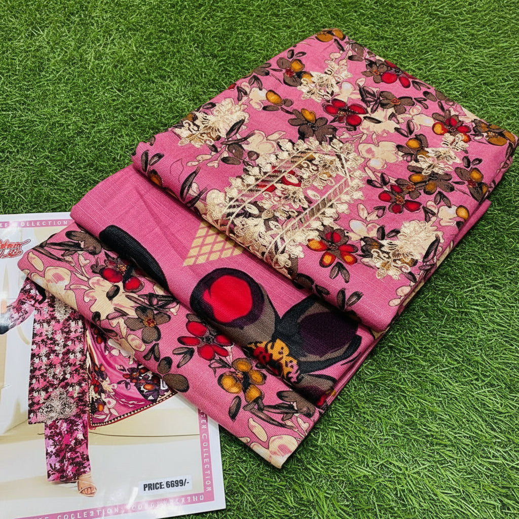 3PIECE PRINTED -EMBROIDERY KHADDAR SUIT