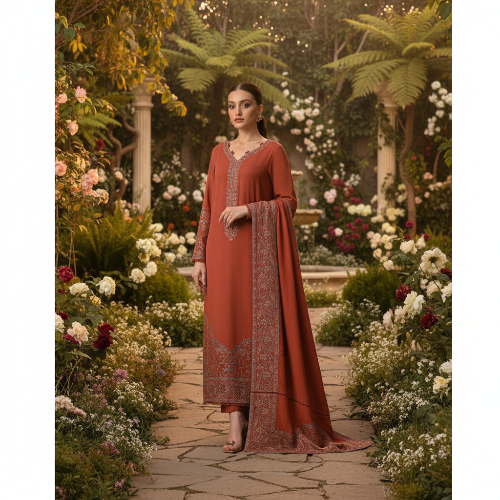 BATIK-3PC DHANAK EMBROIDERED SUIT