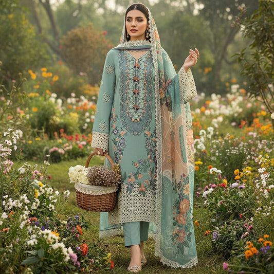 MUSHQ - 3PC DHANAK EMBROIDERED SUIT