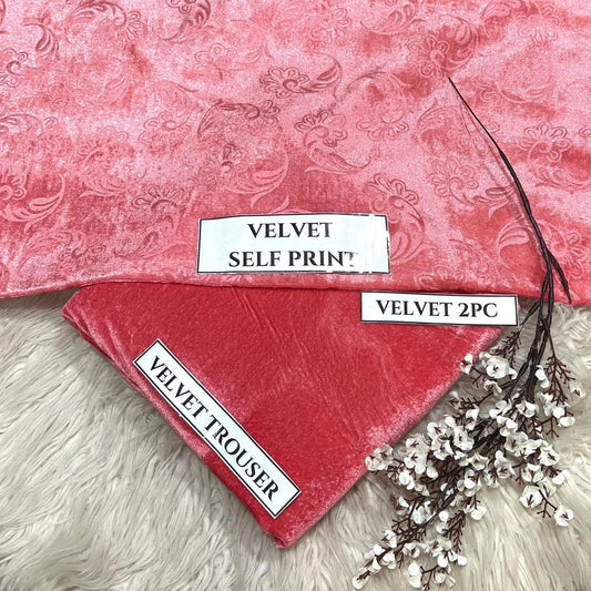 Korean Self-Print Unstitched Winter Velvet 2pc