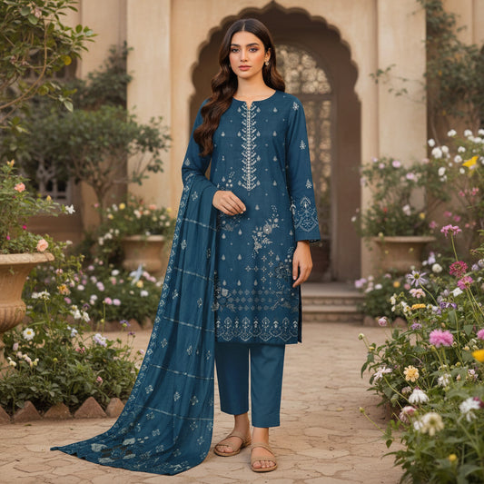 WINTER-3PC ZINIC DHANAK EMBRODIERY SUIT